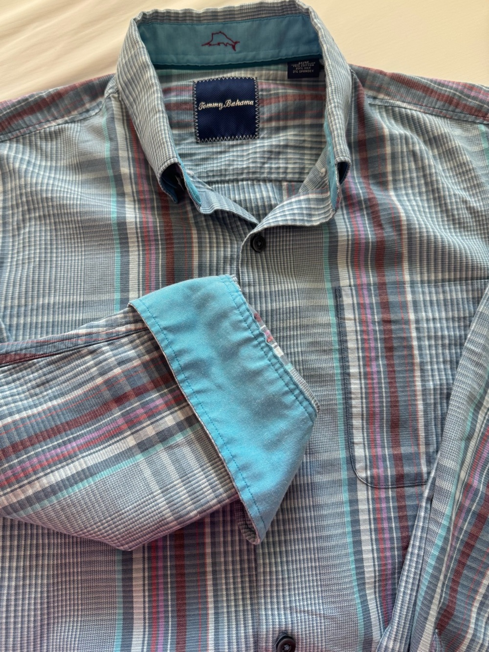 Tommy Bahama Turquoise & Blue Plaid Button-Down Shirt - Picture 1 of 7